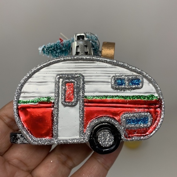 RV camper trailer w tree Christmas tree ornament holiday decoration retro style - Picture 6 of 14